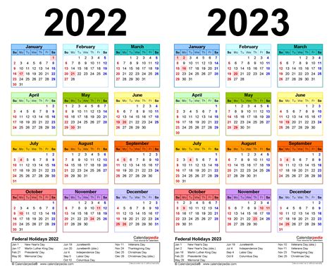 2022 And 2023 Calendar With Holidays Printable